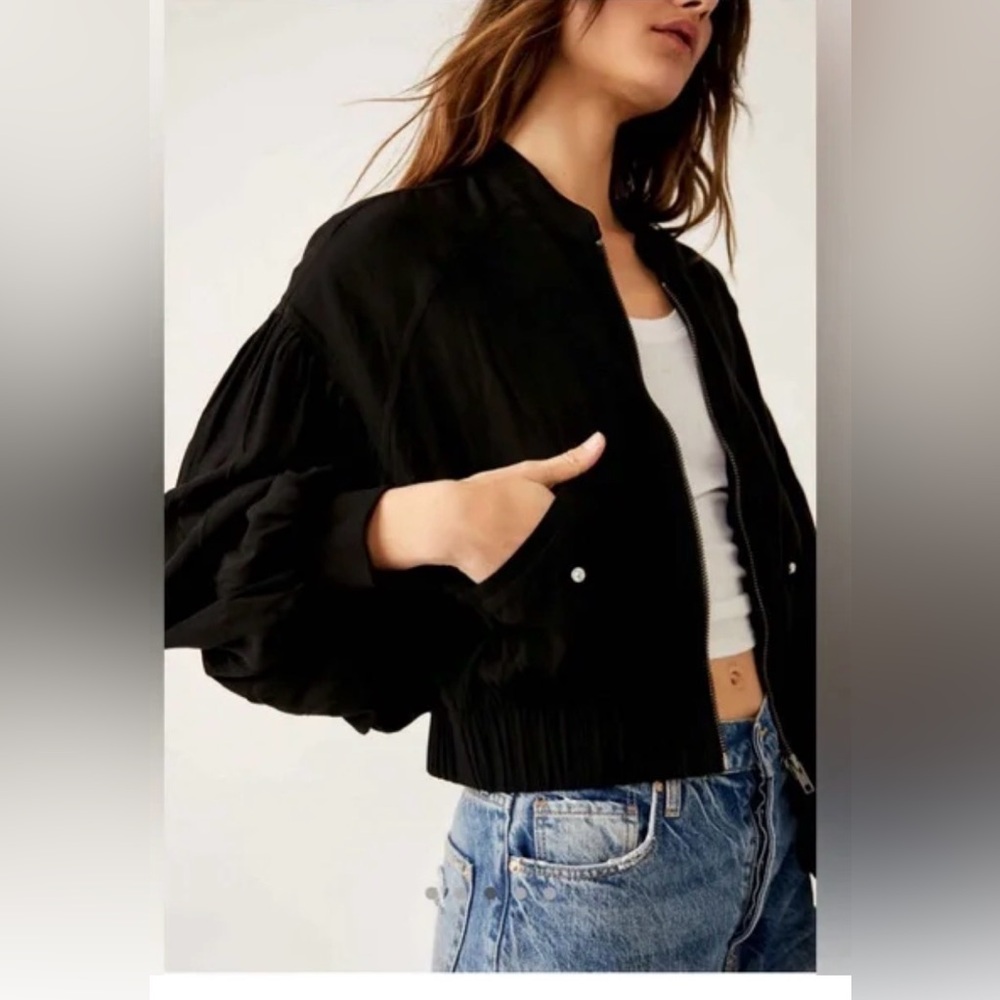Free People. On Pointe Bomber Jacket. Black. Size Medium. - Picture 3 of 10